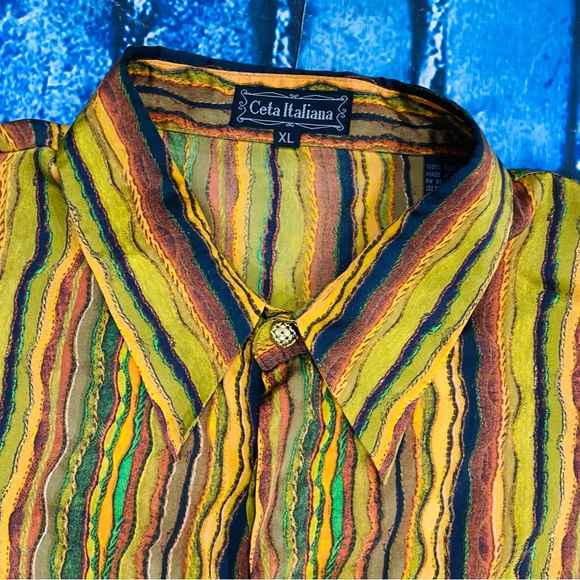 VINTAGE MEN'S CETA ITALIANA SILK SHIRT MULTI-COLOR GEOMETRIC  BEAUTIFUL XLARGE - Picture 8 of 9
